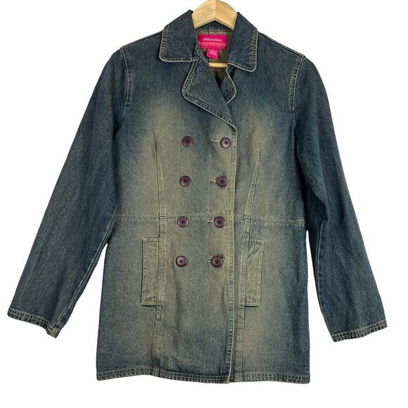 VTG 90s Xhilaration Double Breast Yellow Wash Distressed Denim Blazer Jacket M - Picture 1 of 9